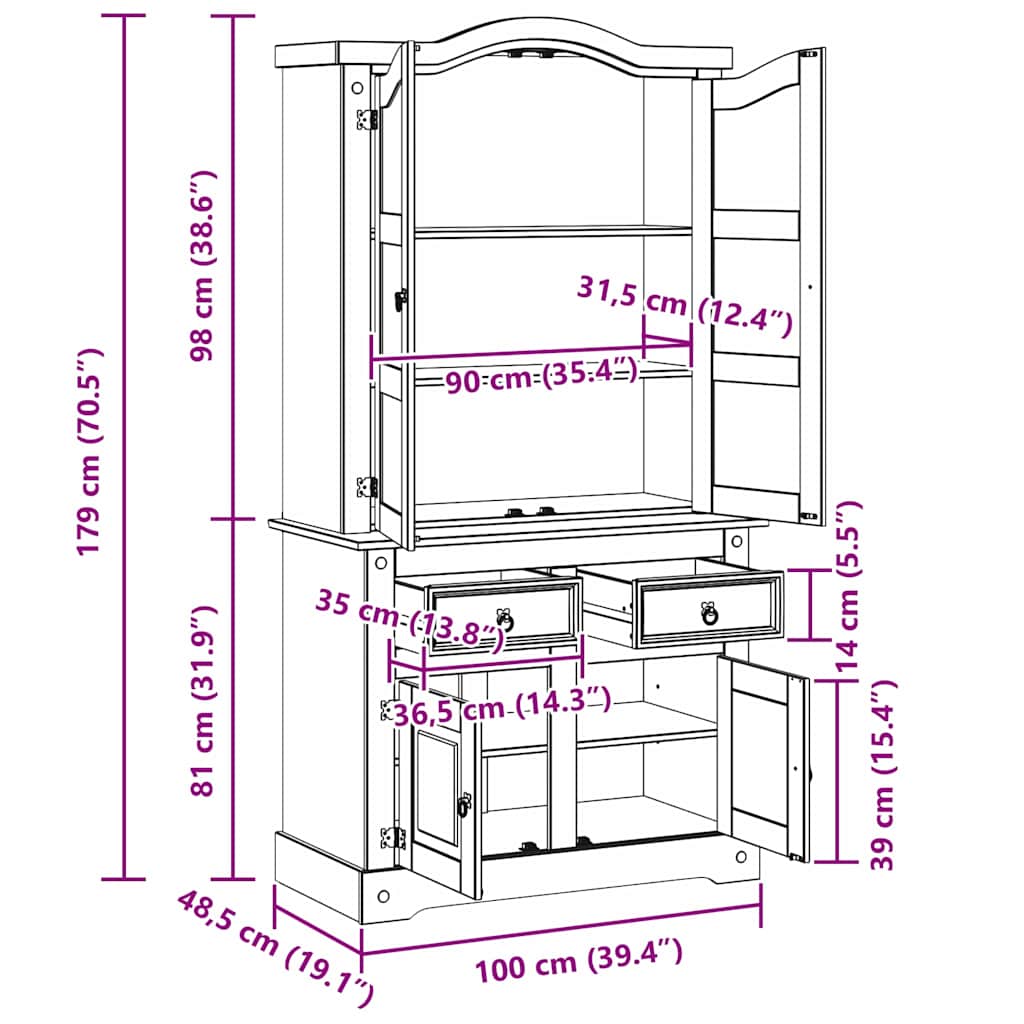 vidaXL Πλαϊνό γραφείο με συρτάρι Corona Λευκό 100 x 48,5 x 179 εκ.