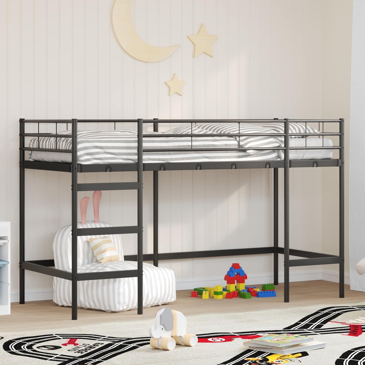 vidaXL Κρεβάτι κουκέτας για παιδιά Μαύρο 90 x 190 cm Ατσάλι