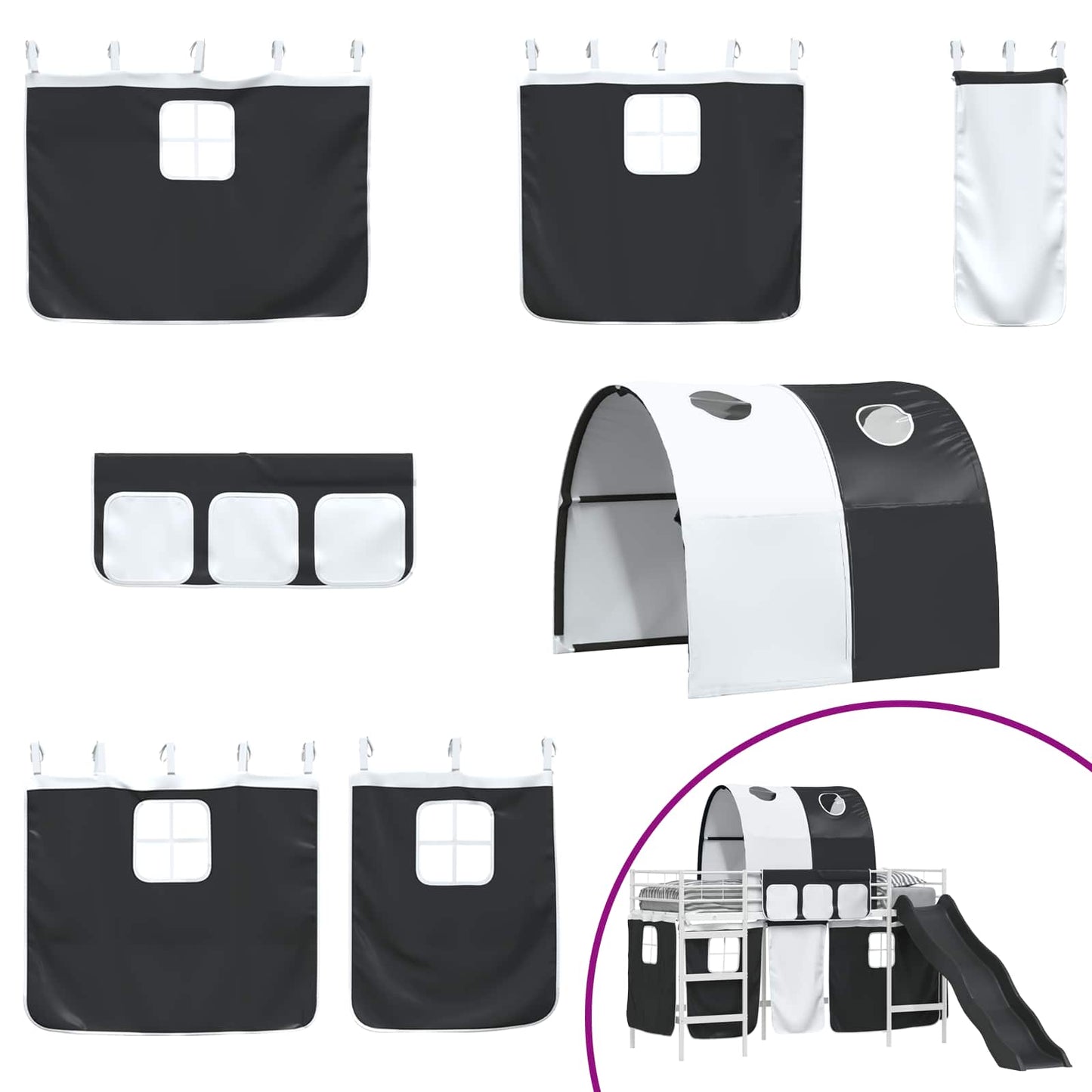 vidaXL Κρεβάτι κουκέτας για παιδιά Λευκό και Μαύρο 74,5 x 190 εκ.