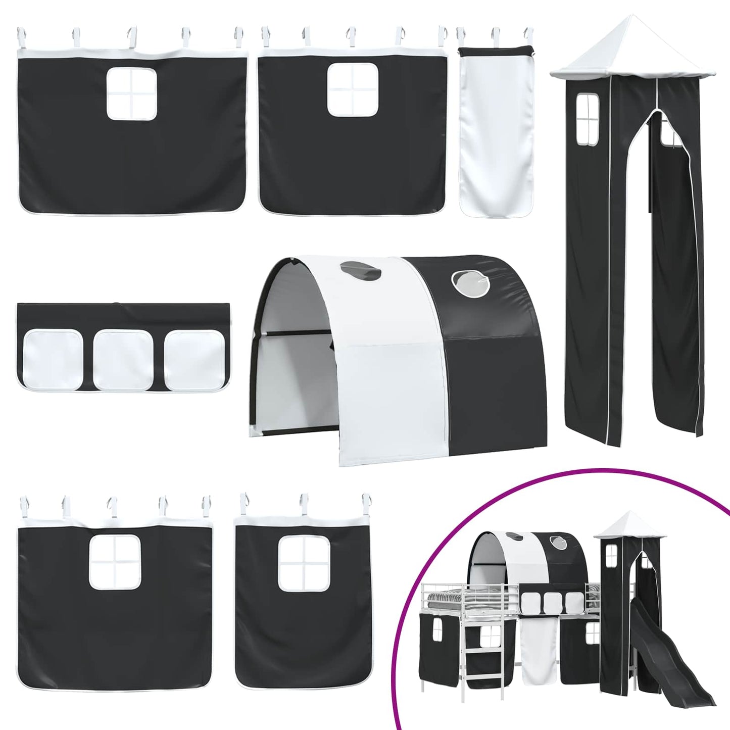 vidaXL Κρεβάτι κουκέτας για παιδιά Λευκό και Μαύρο 90 x 200 cm Μέταλλο