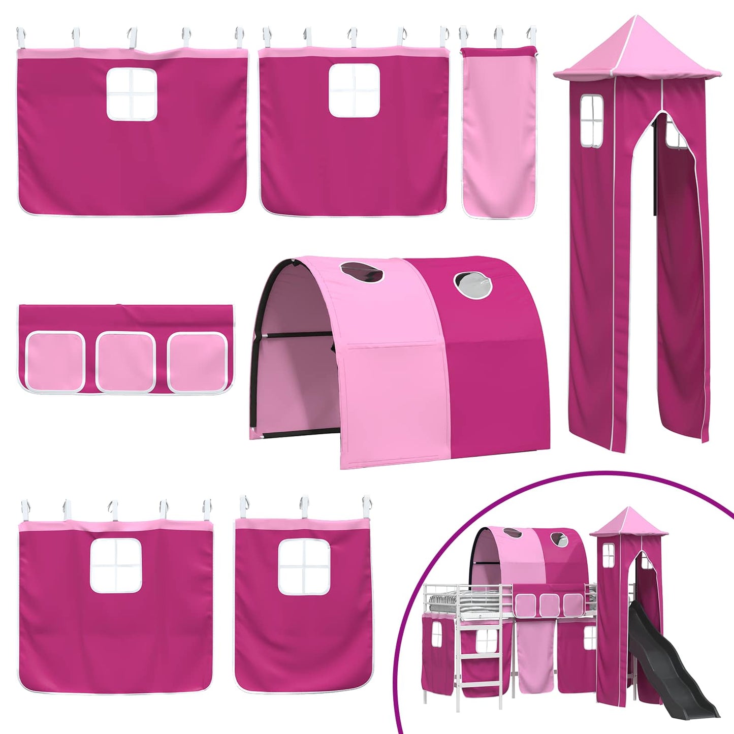 vidaXL Κρεβάτι κουκέτας για παιδιά Λευκό και Ρόζ 90 x 190 cm Μέταλλο