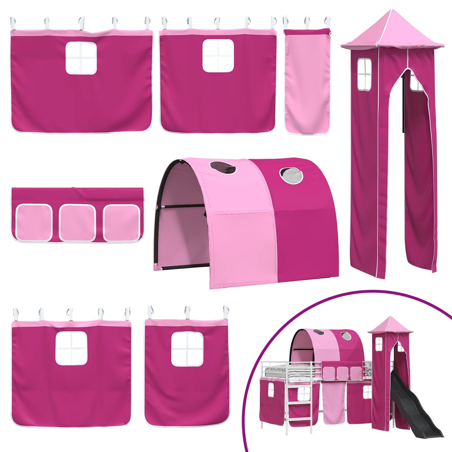 vidaXL Κρεβάτι κουκέτας για παιδιά Λευκό και Ρόζ 90 x 200 cm Μέταλλο