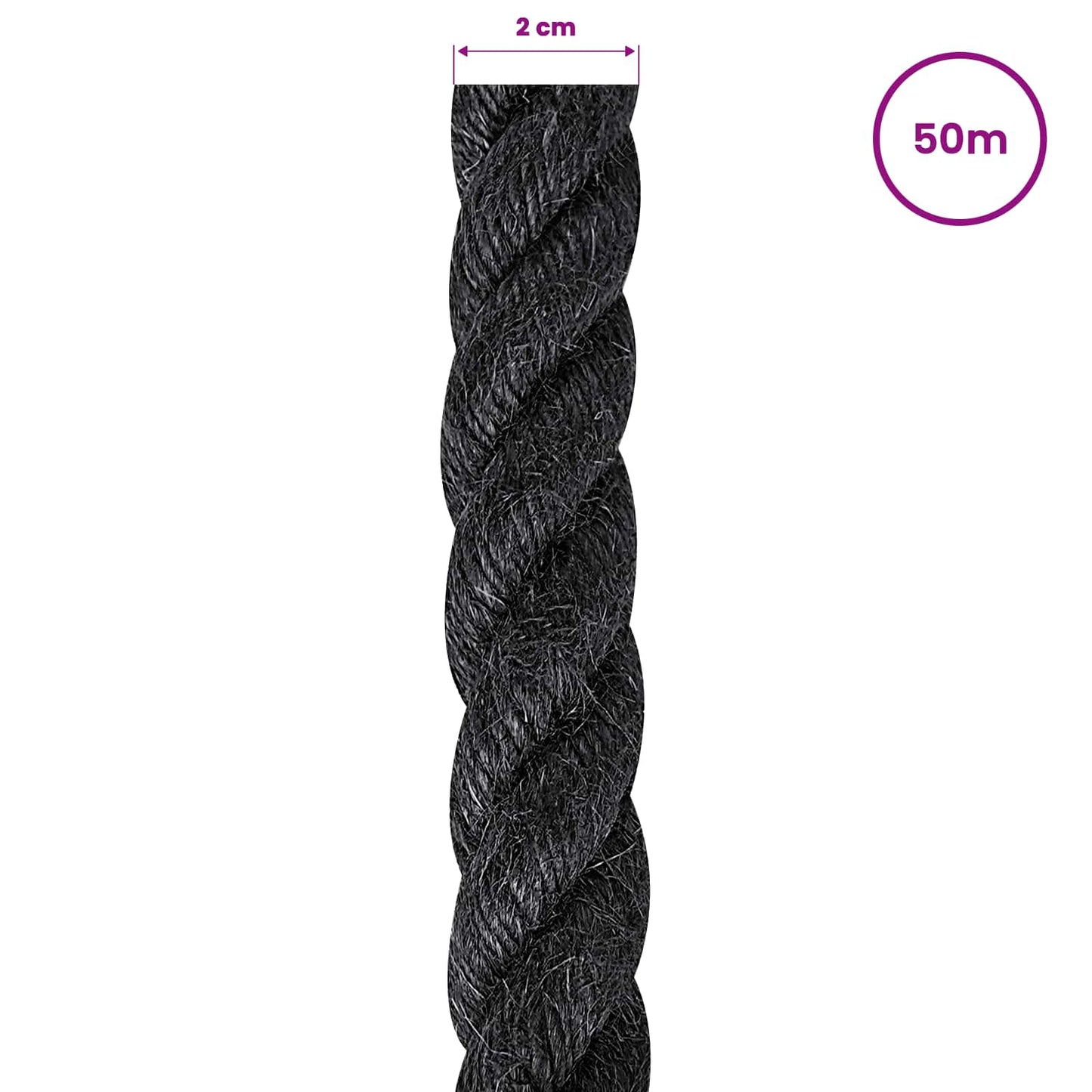 vidaXL Σχοινί Από Τζute 20 mm Μαύρο 100% Τζούτα Tossa