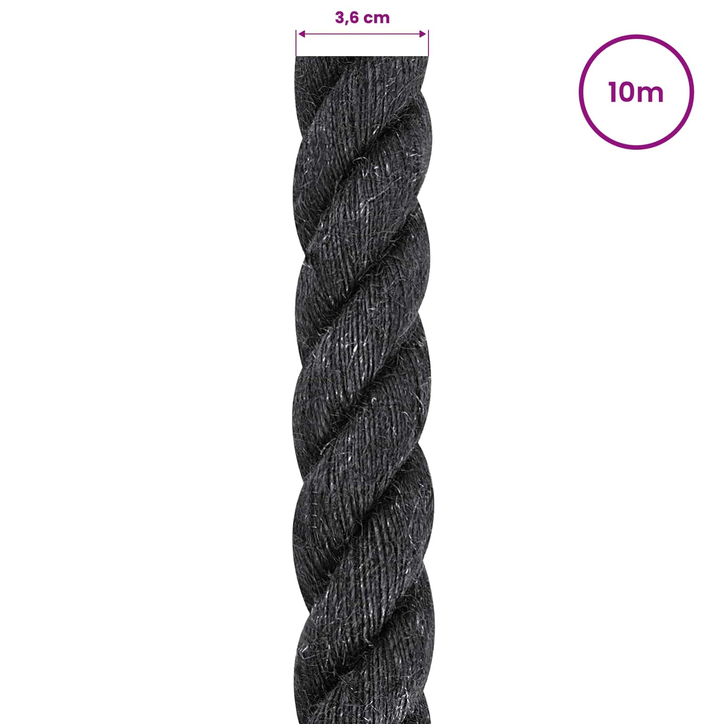 vidaXL Σχοινί Από Τζute 36 mm Μαύρο 100% Τζούτα Tossa