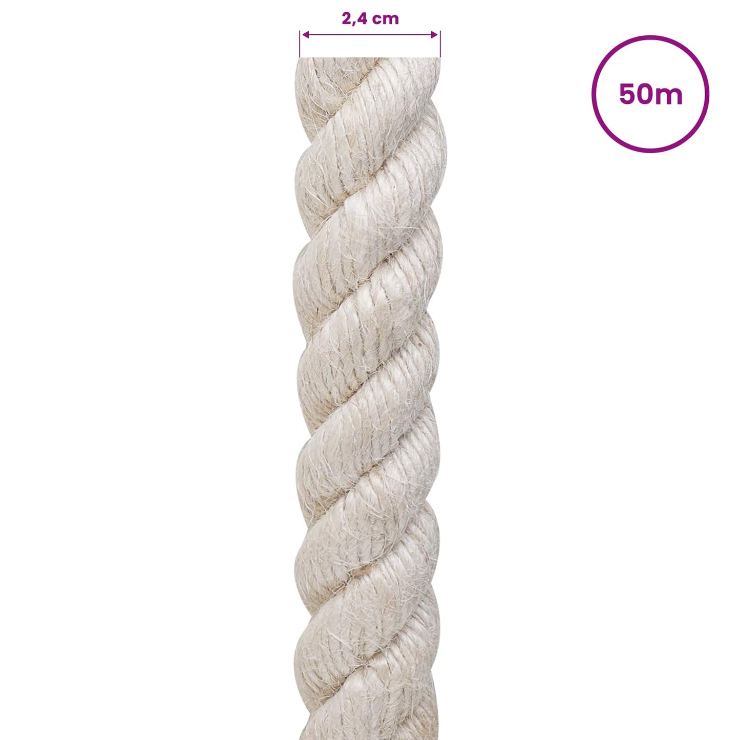 vidaXL Σχοινί Από Τζute 24 mm Λευκό 100% Τζούτα Tossa