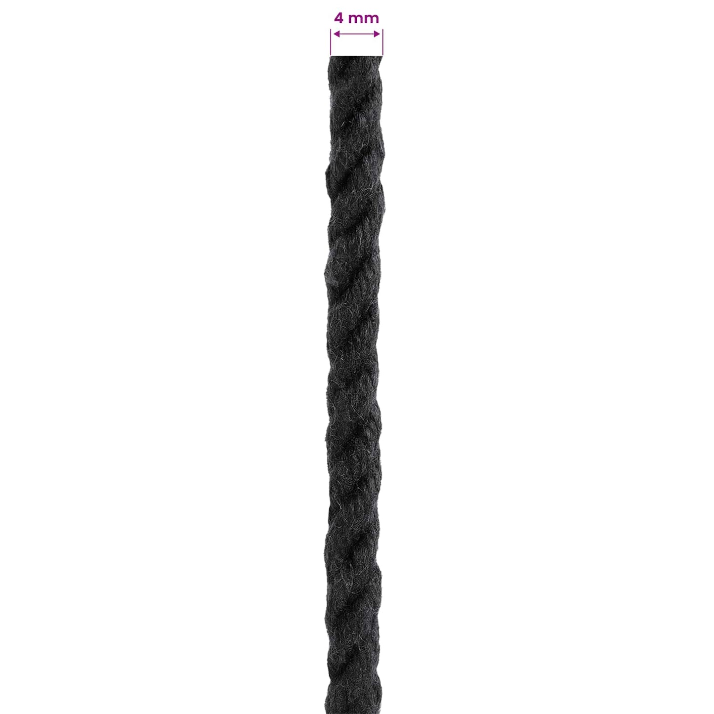 vidaXL Cotton Twine 4 mm 50 m Μαύρο 100% Βαμβάκι