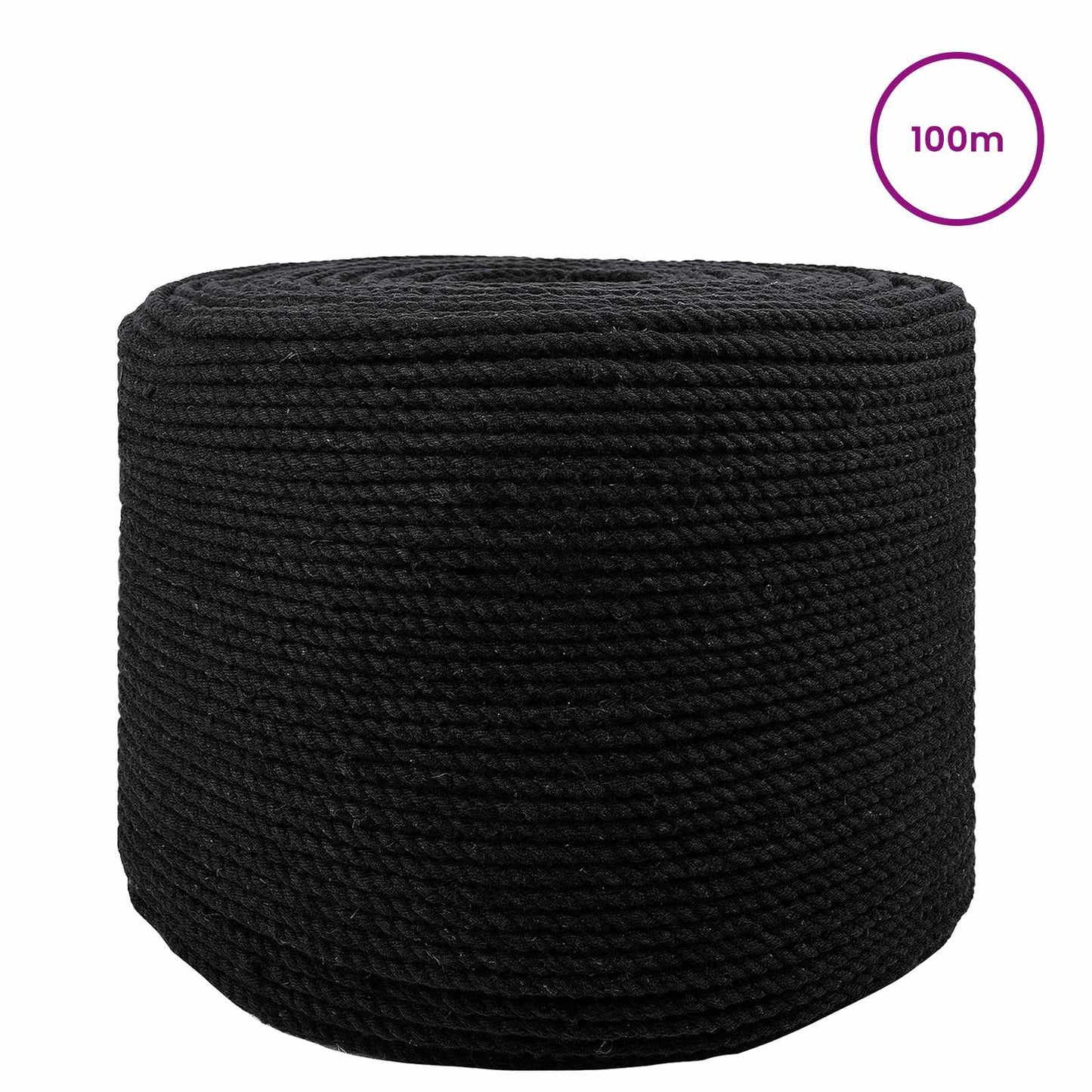 vidaXL Κωτόσχοινo 8 mm 100 m Μαύρο 100% Βαμβάκι