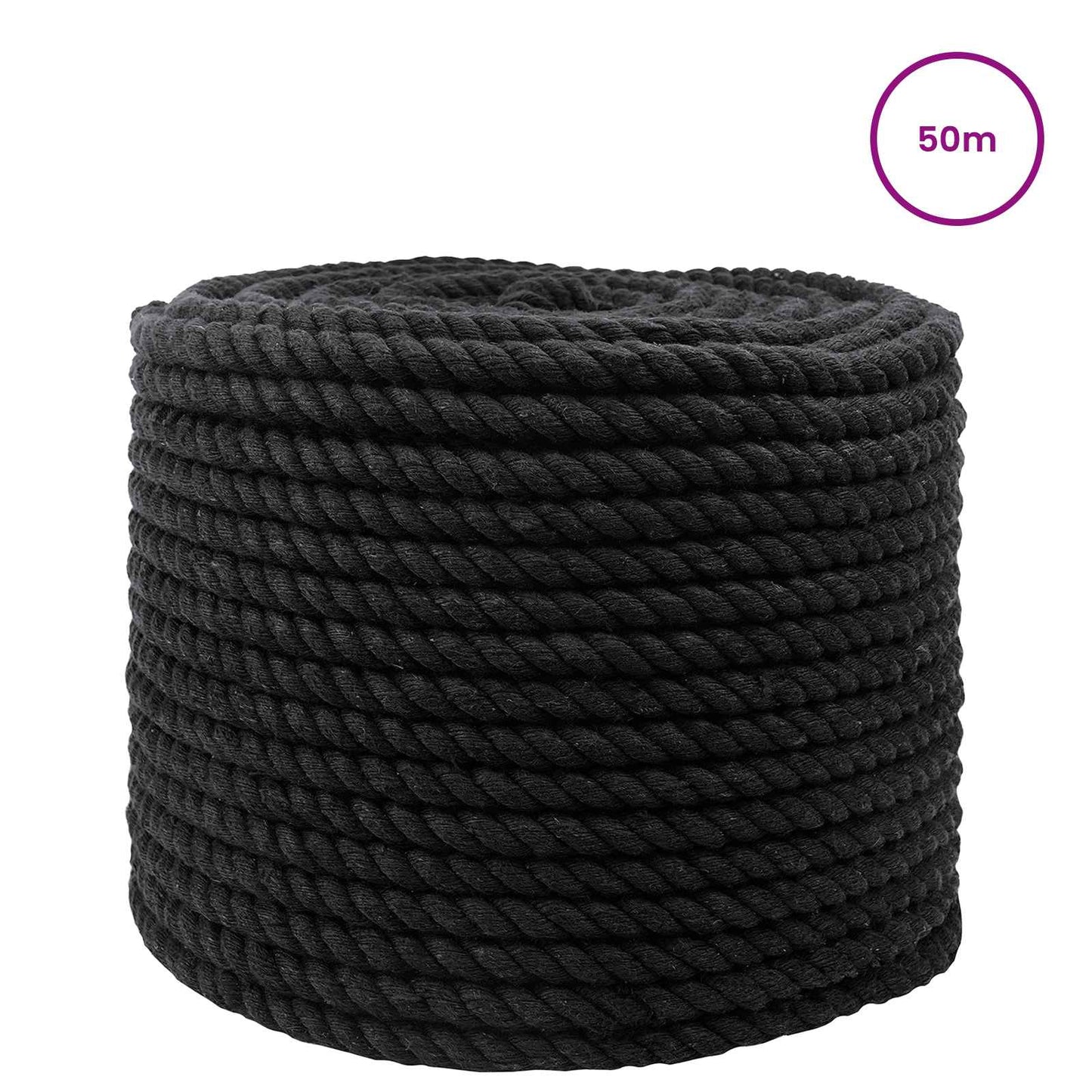 vidaXL Κωτόσχοινo 10 mm 50 m Μαύρο 100% Βαμβάκι