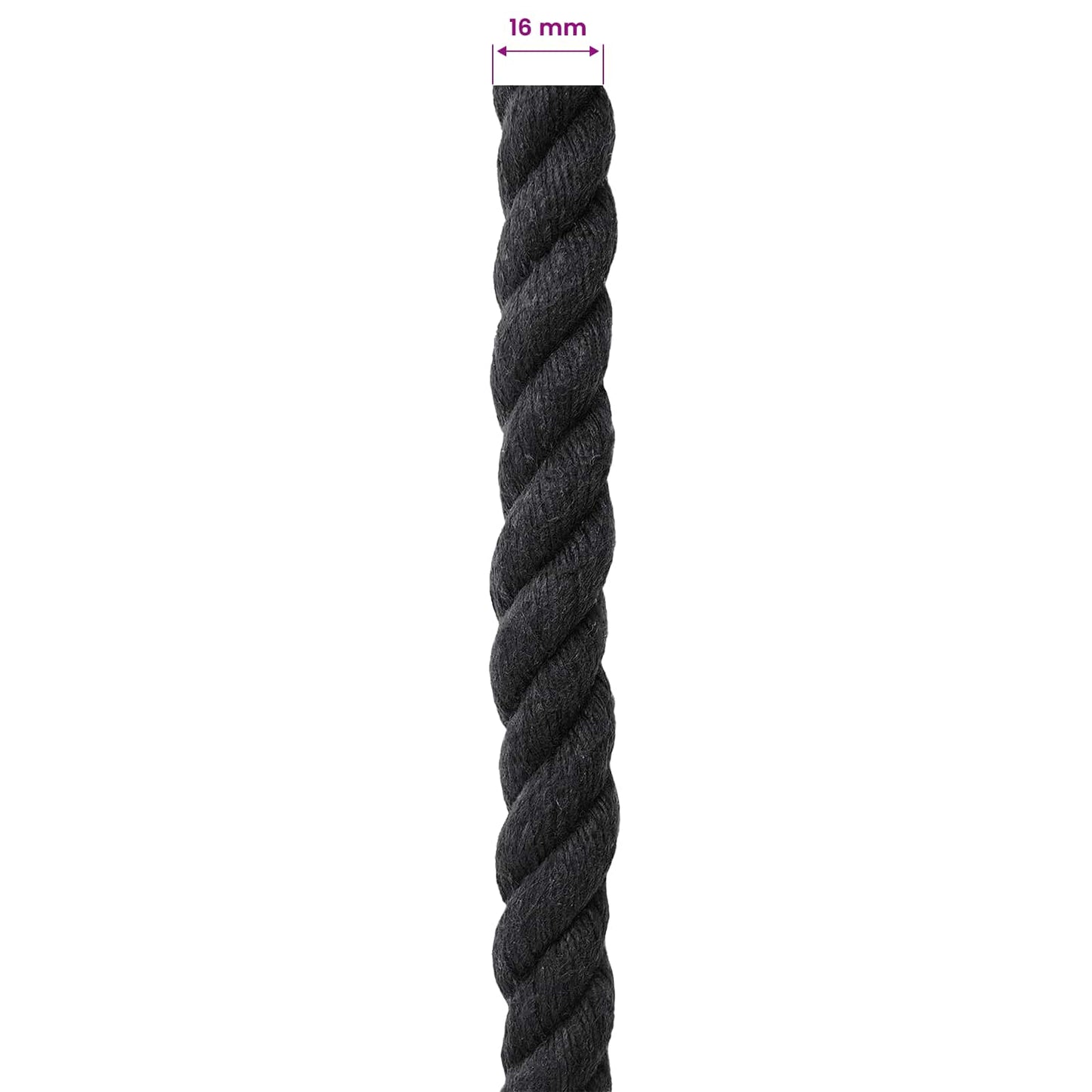 vidaXL Κωτόσχοινo 16 mm 50 m Μαύρο 100% Βαμβάκι