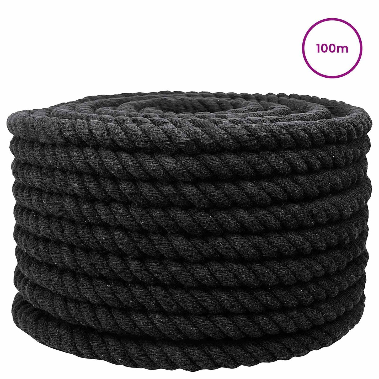 vidaXL Κωτόσχοινo 20 mm 100 m Μαύρο 100% Βαμβάκι