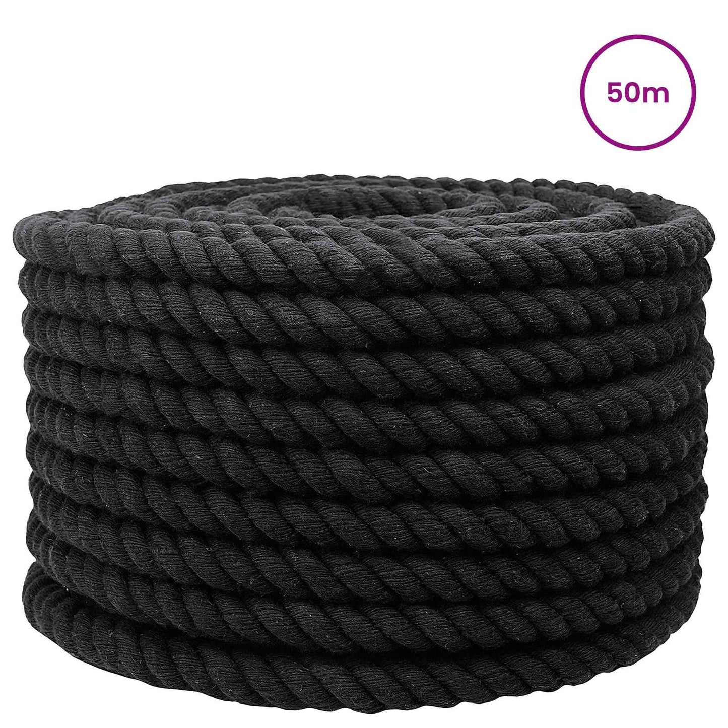 vidaXL Κωτόσχοινo 24 mm 50 m Μαύρο 100% Βαμβάκι