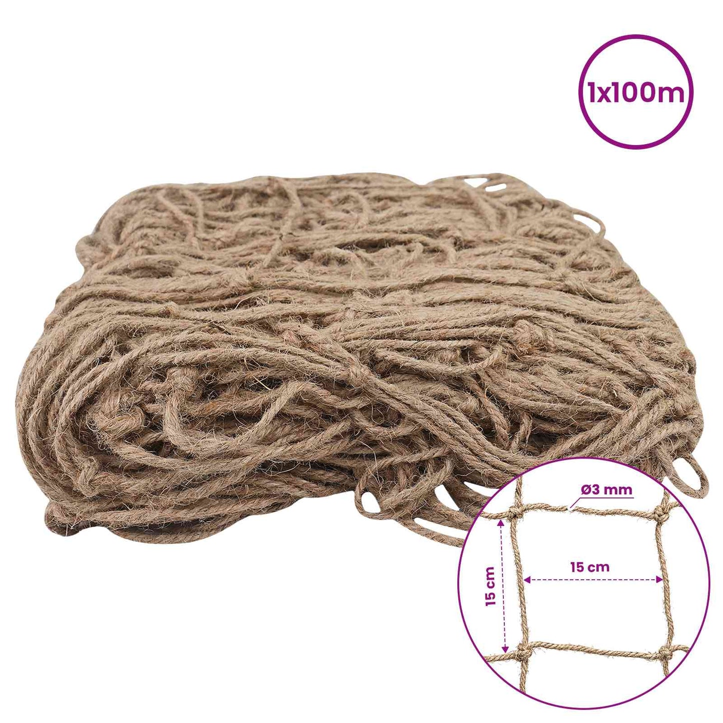 vidaXL Δίχτυ στήριξης φυτών από γιούτα Φυσικό 1 x 100 m