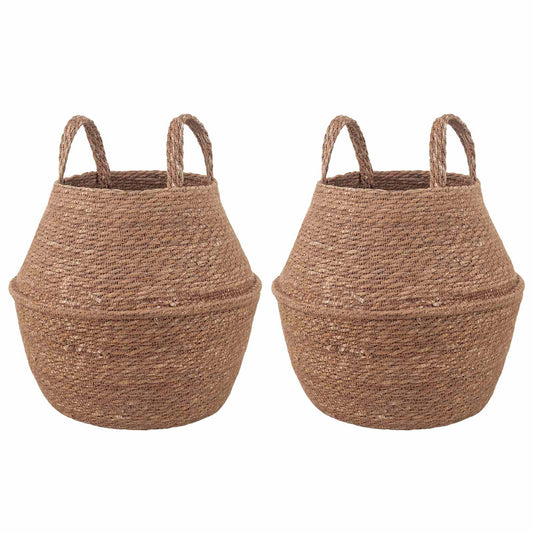 vidaXL Γλάστρα με Χερούλια 2 pcs Φυσικό Ø 22 x 20 cm 100% Θαλασσόχορτο