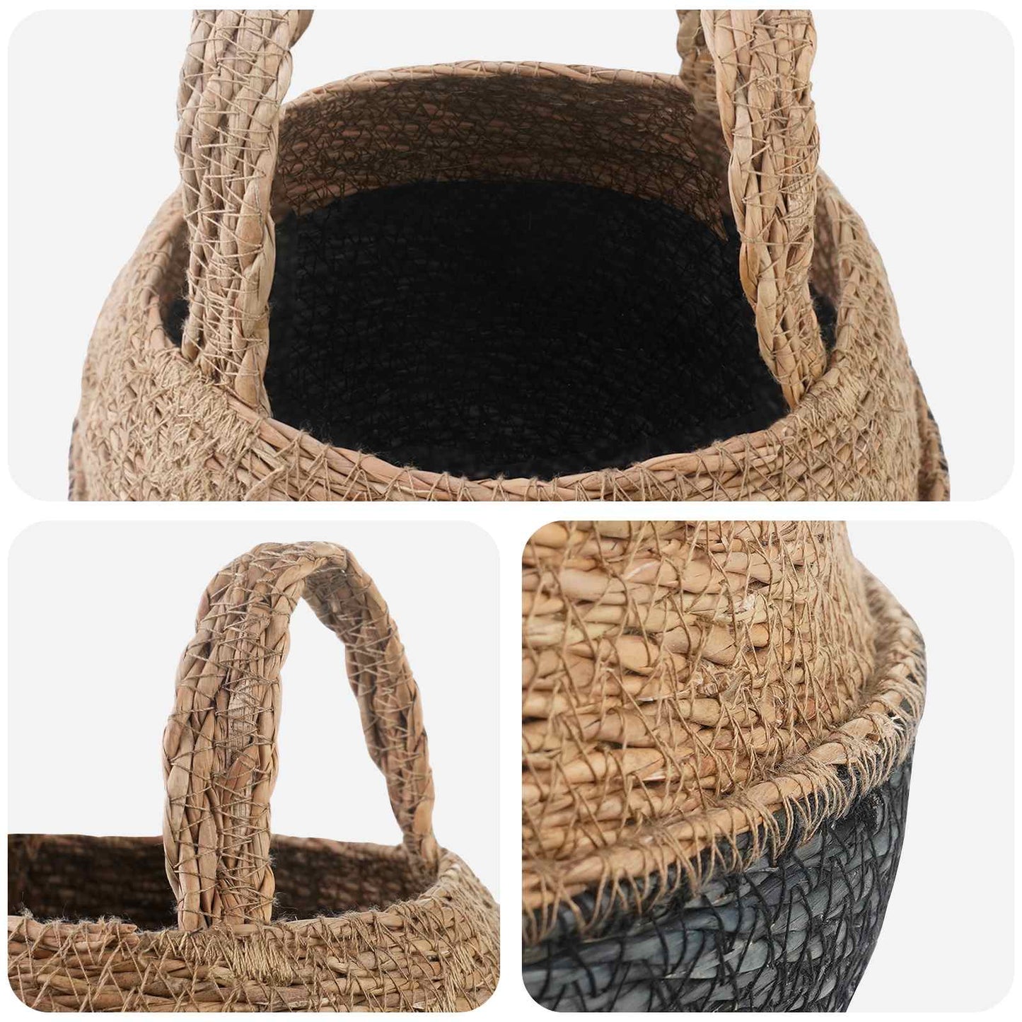 vidaXL Γλάστρα με Χερούλια 2 pcs Μαύρο Ø 22 x 20 cm 100% Θαλασσόχορτο