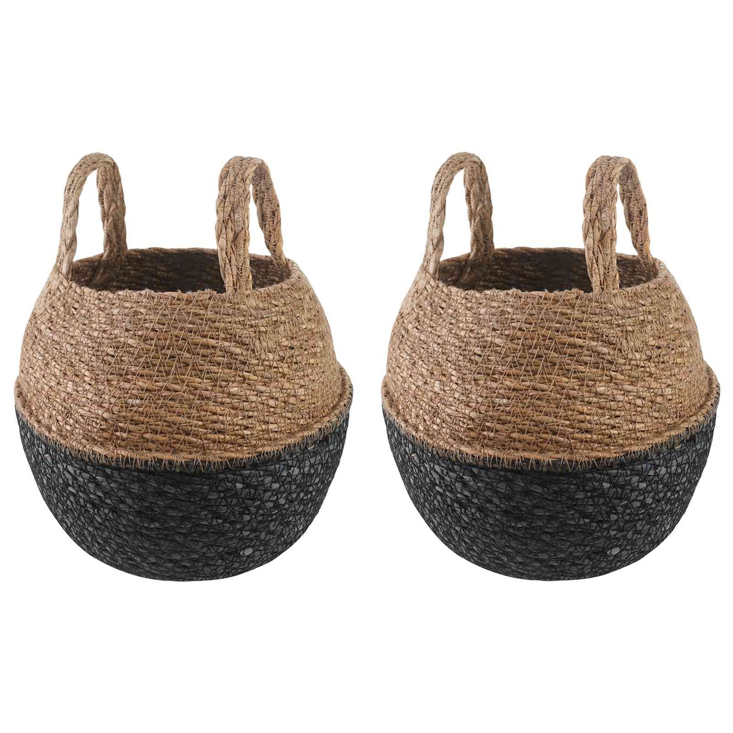 vidaXL Γλάστρα με Χερούλια 2 pcs Μαύρο Ø 22 x 20 cm 100% Θαλασσόχορτο