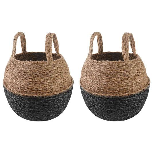 vidaXL Γλάστρα με Χερούλια 2 pcs Μαύρο Ø 22 x 20 cm 100% Θαλασσόχορτο