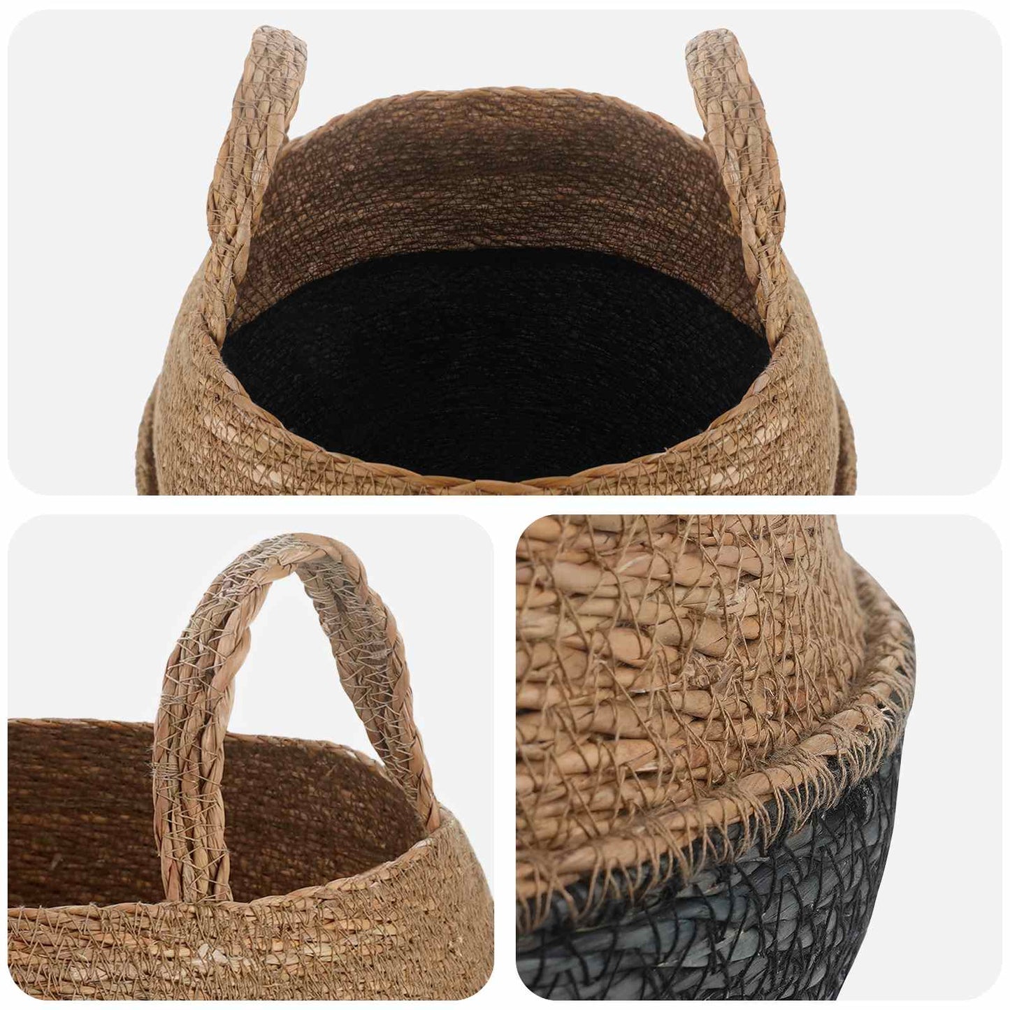 vidaXL Γλάστρα με Χερούλια 2 pcs Μαύρο Ø 32 x 32 cm 100% Θαλασσόχορτο
