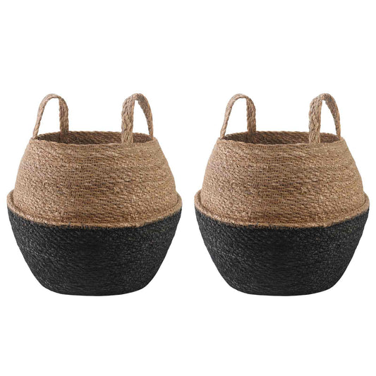 vidaXL Γλάστρα με Χερούλια 2 pcs Μαύρο Ø 32 x 32 cm 100% Θαλασσόχορτο
