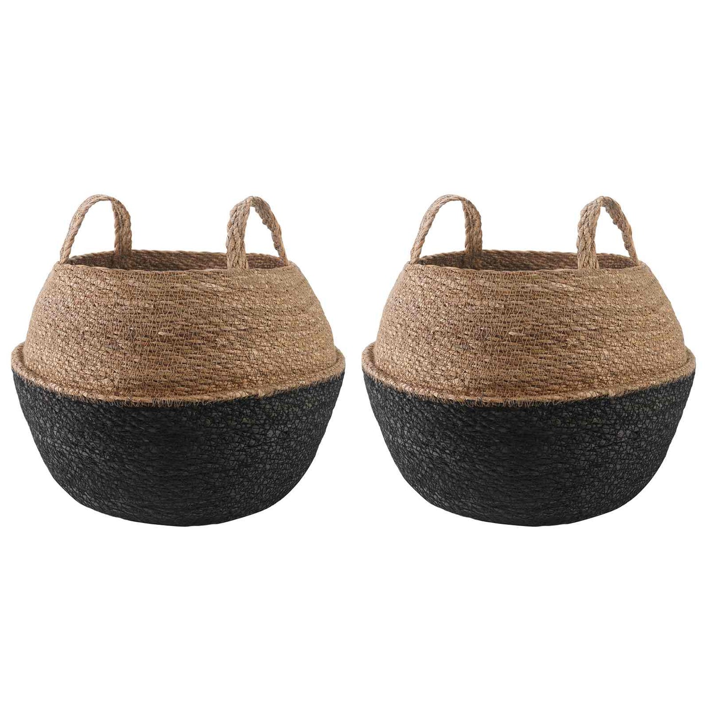 vidaXL Γλάστρα με Χερούλια 2 pcs Μαύρο Ø 45 x 36 cm 100% Θαλασσόχορτο