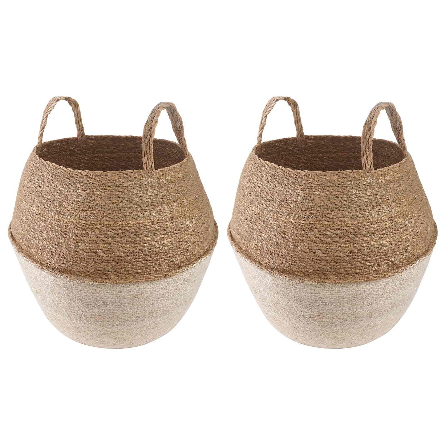 vidaXL Γλάστρα με Χερούλια 2 pcs Λευκό Ø 32 x 32 cm 100% Θαλασσόχορτο