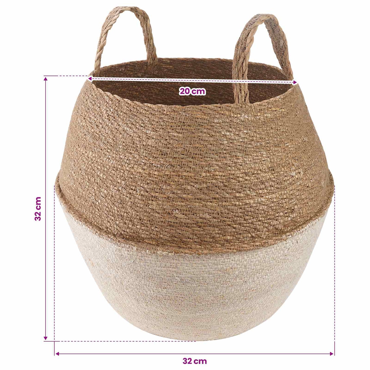vidaXL Γλάστρα με Χερούλια 2 pcs Λευκό Ø 32 x 32 cm 100% Θαλασσόχορτο