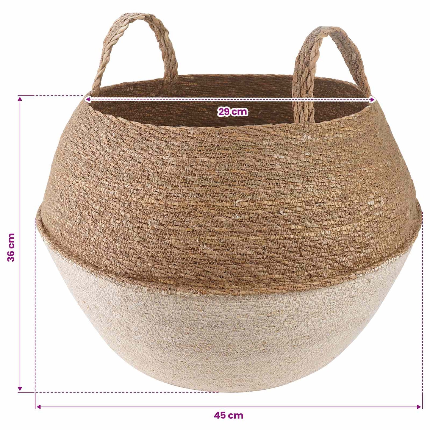 vidaXL Γλάστρα με Χερούλια Λευκό Ø 45 x 36 cm 100% Θαλασσόχορτο