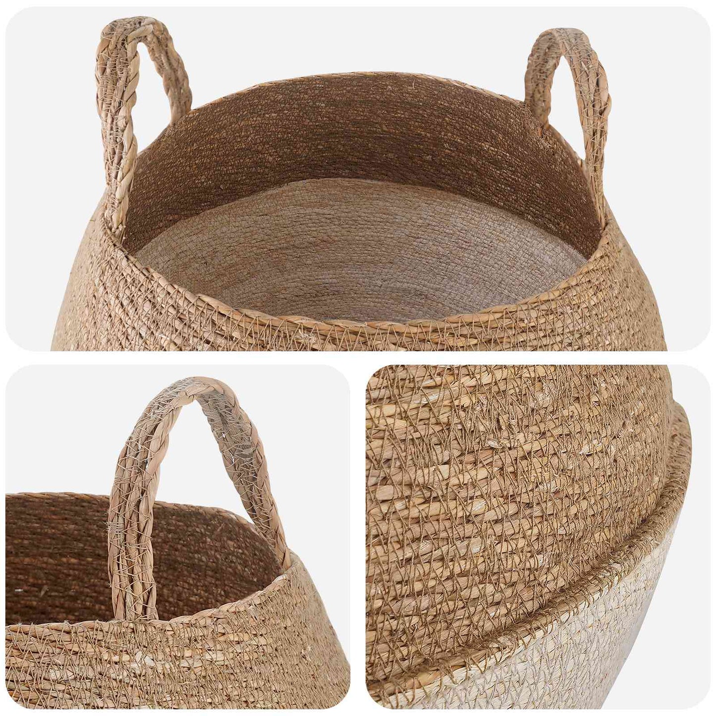 vidaXL Γλάστρα με Χερούλια 2 pcs Λευκό Ø 45 x 36 cm 100% Θαλασσόχορτο