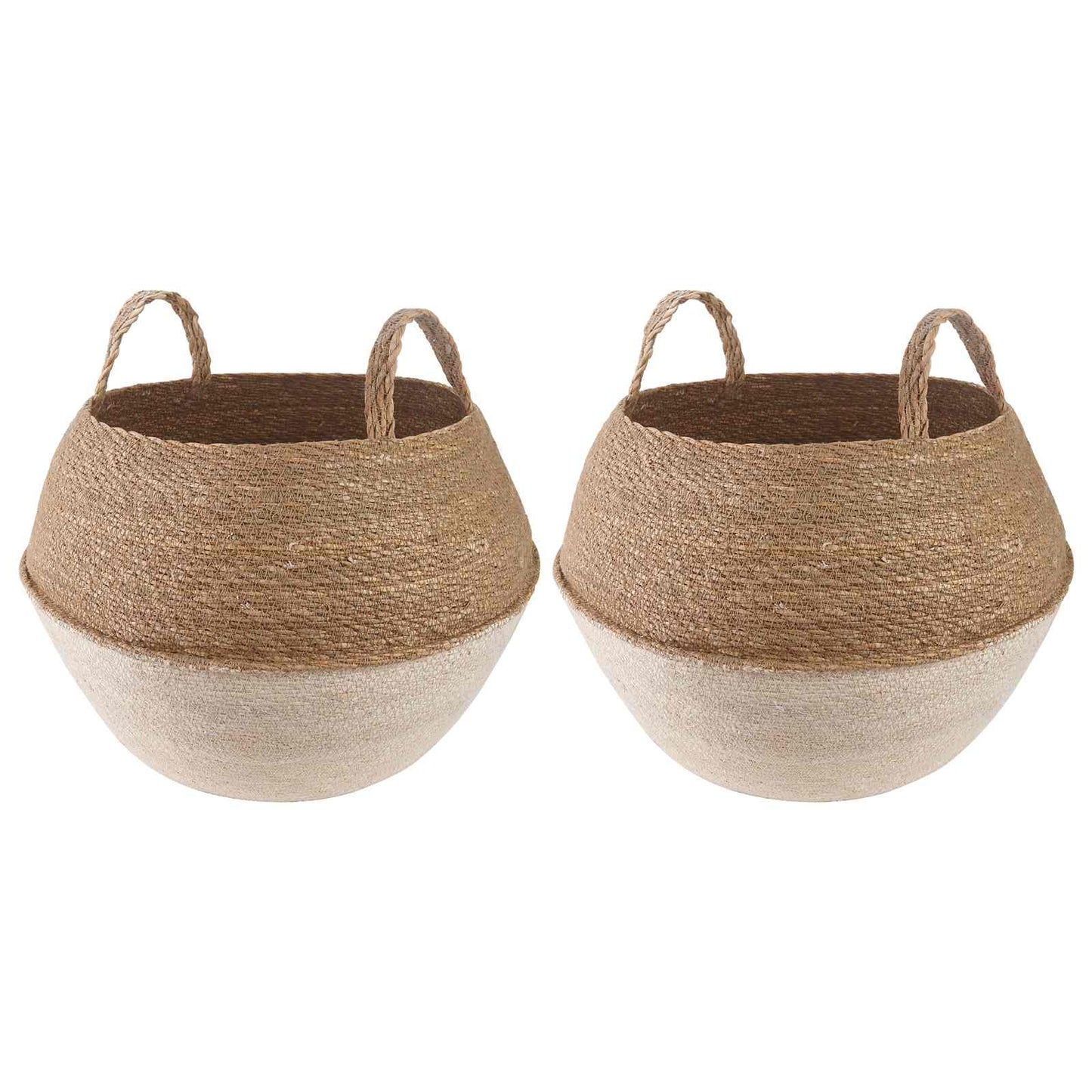 vidaXL Γλάστρα με Χερούλια 2 pcs Λευκό Ø 45 x 36 cm 100% Θαλασσόχορτο