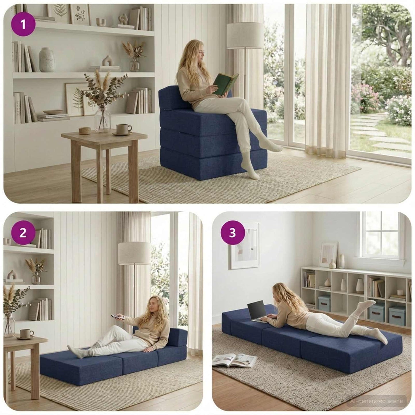 vidaXL Κρεβάτι Καναπέ Αναδιπλούμενο Μπλε 200 x 70 x 15 εκ. Ύφασμα