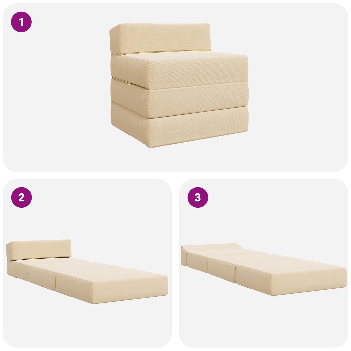 vidaXL Κρεβάτι Καναπέ Αναδιπλούμενο Κρεμ 200 x 70 x 15 εκ.