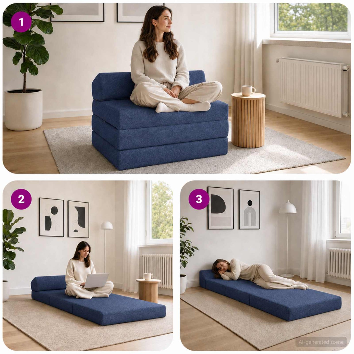 vidaXL Κρεβάτι Καναπέ Αναδιπλούμενο Μπλε 200 x 70 x 10 εκ. Ύφασμα
