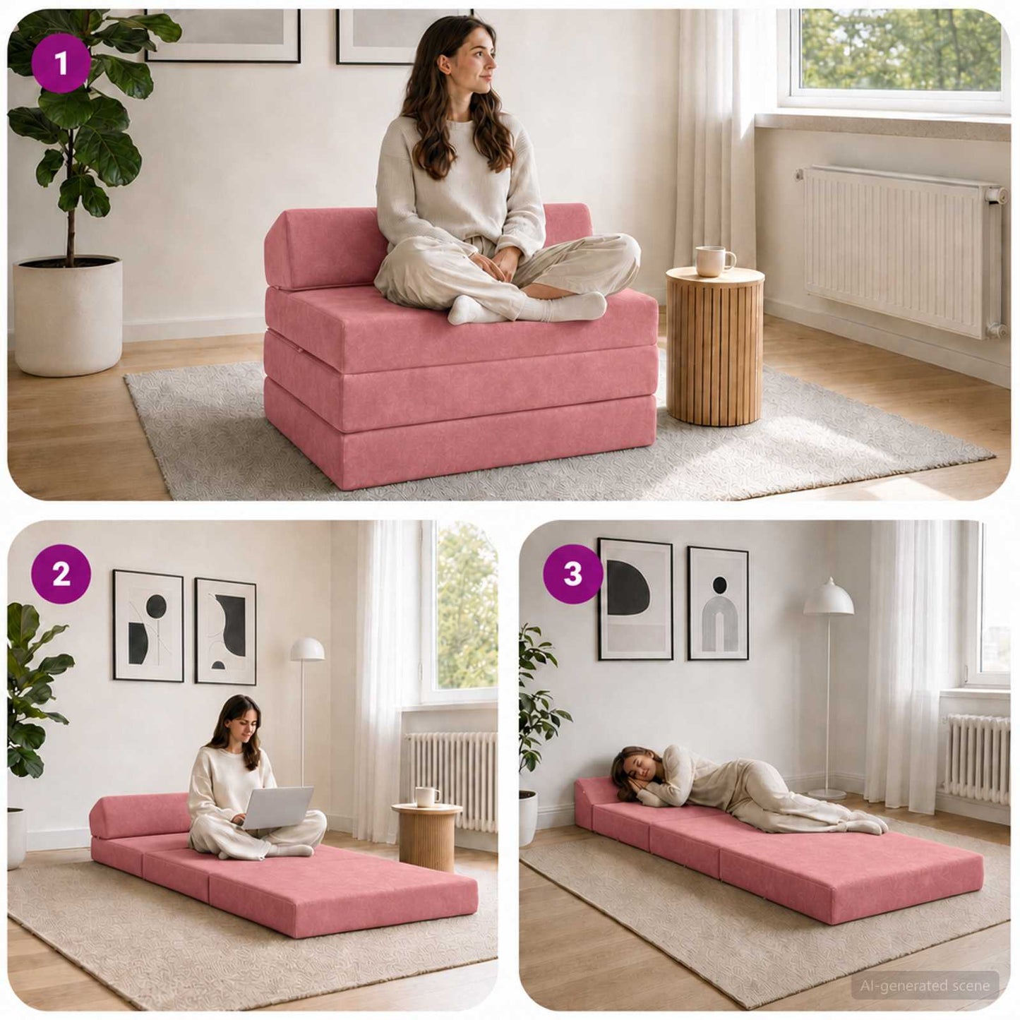 vidaXL Κρεβάτι Καναπέ Αναδιπλούμενο Ροζ 200 x 70 x 10 εκ. Βελούδο