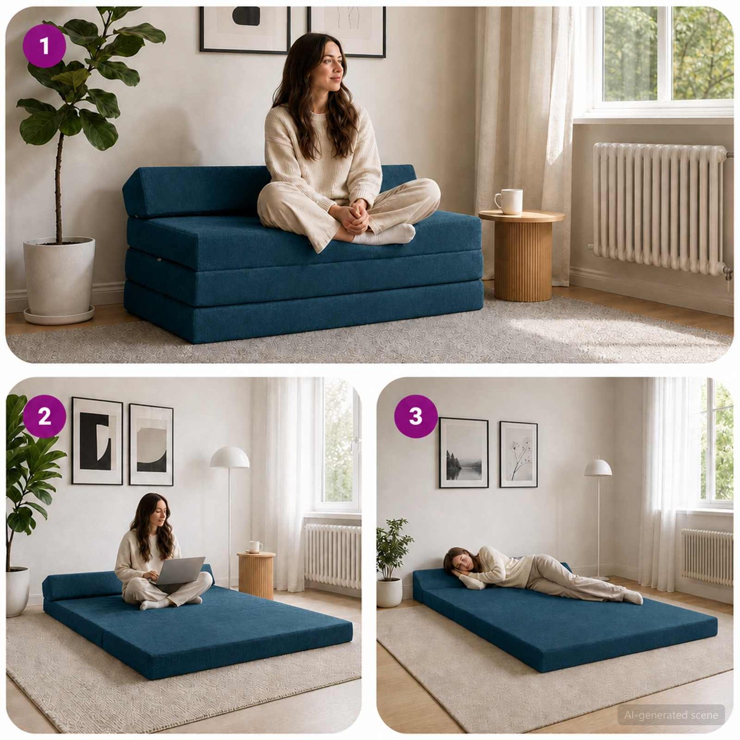 vidaXL Κρεβάτι Καναπέ Αναδιπλούμενο Μπλε 120 x 60 x 49 εκ Ύφασμα