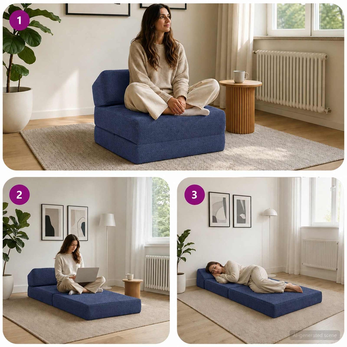 vidaXL Κρεβάτι Καναπέ Αναδιπλούμενο Μπλε 60 x 70 x 41 εκ Ύφασμα