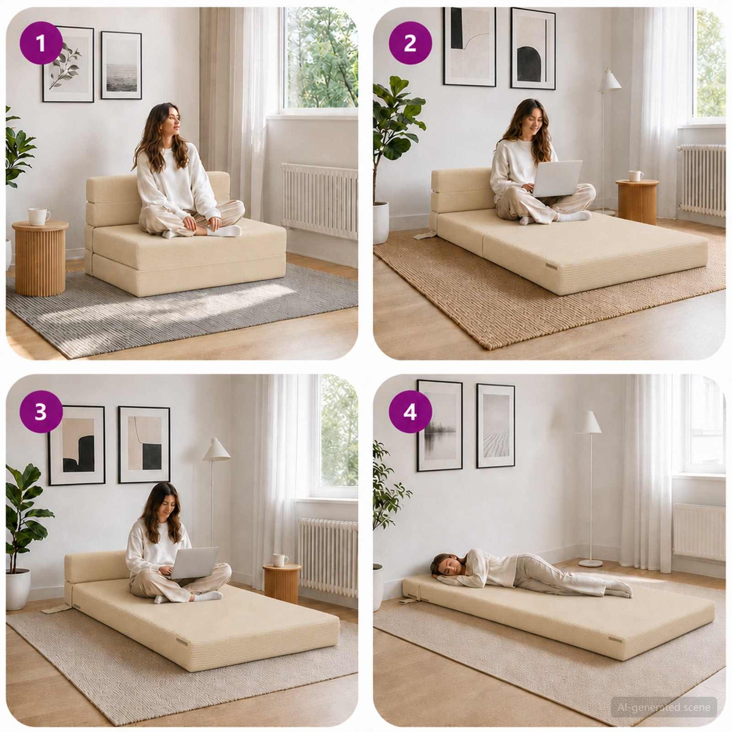 vidaXL Κρεβάτι Καναπέ Αναδιπλούμενο Κρεμ 70 x 72 x 60 εκ Ύφασμα