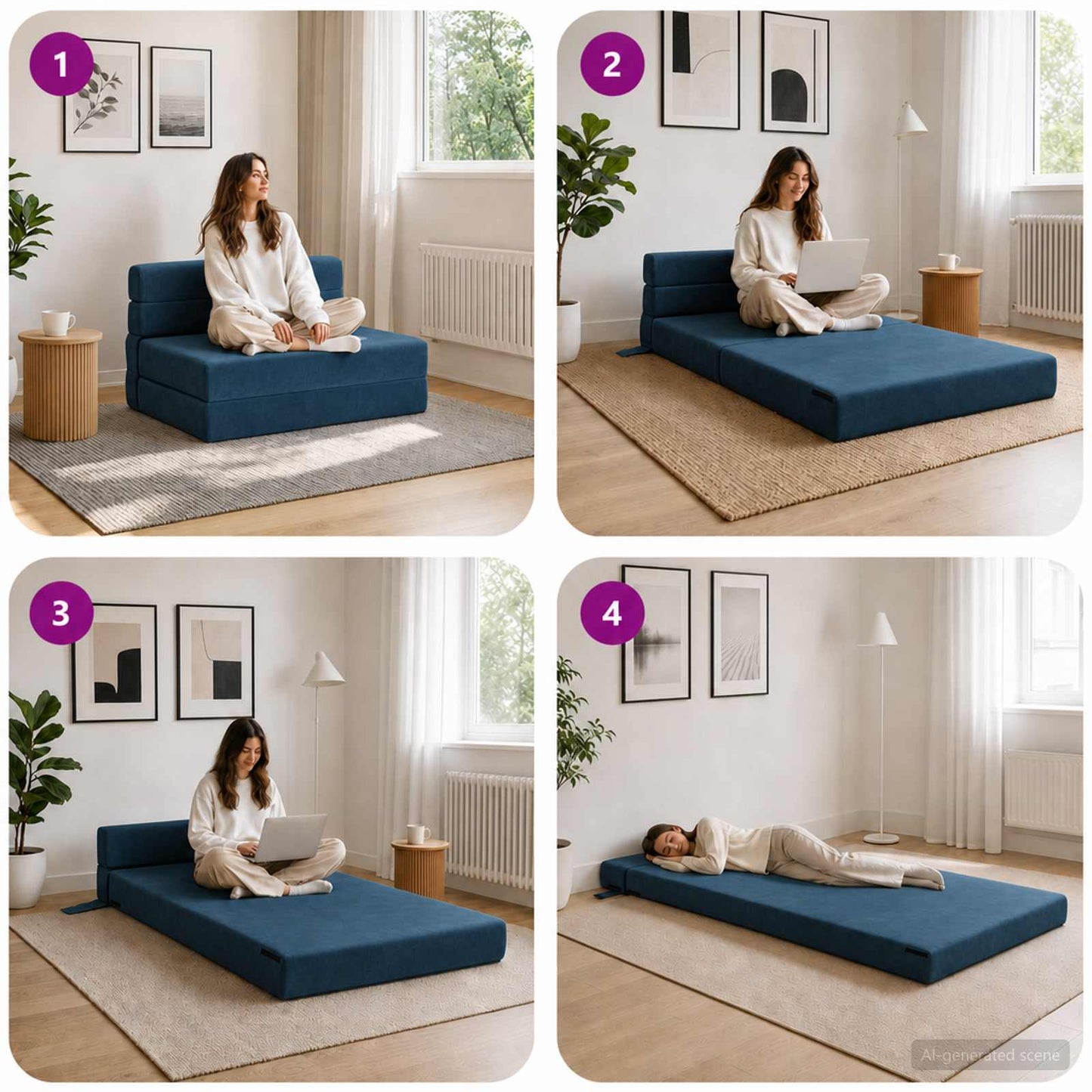 vidaXL Κρεβάτι Καναπέ Αναδιπλούμενο Μπλε 100 x 80 x 60 εκ. Ύφασμα