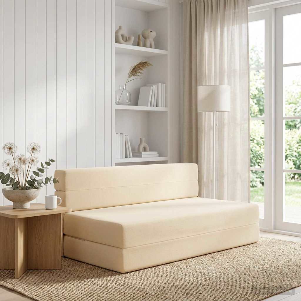 vidaXL Κρεβάτι Καναπέ Αναδιπλούμενο Κρεμ 152 x 86,5 x 60 εκ. Ύφασμα