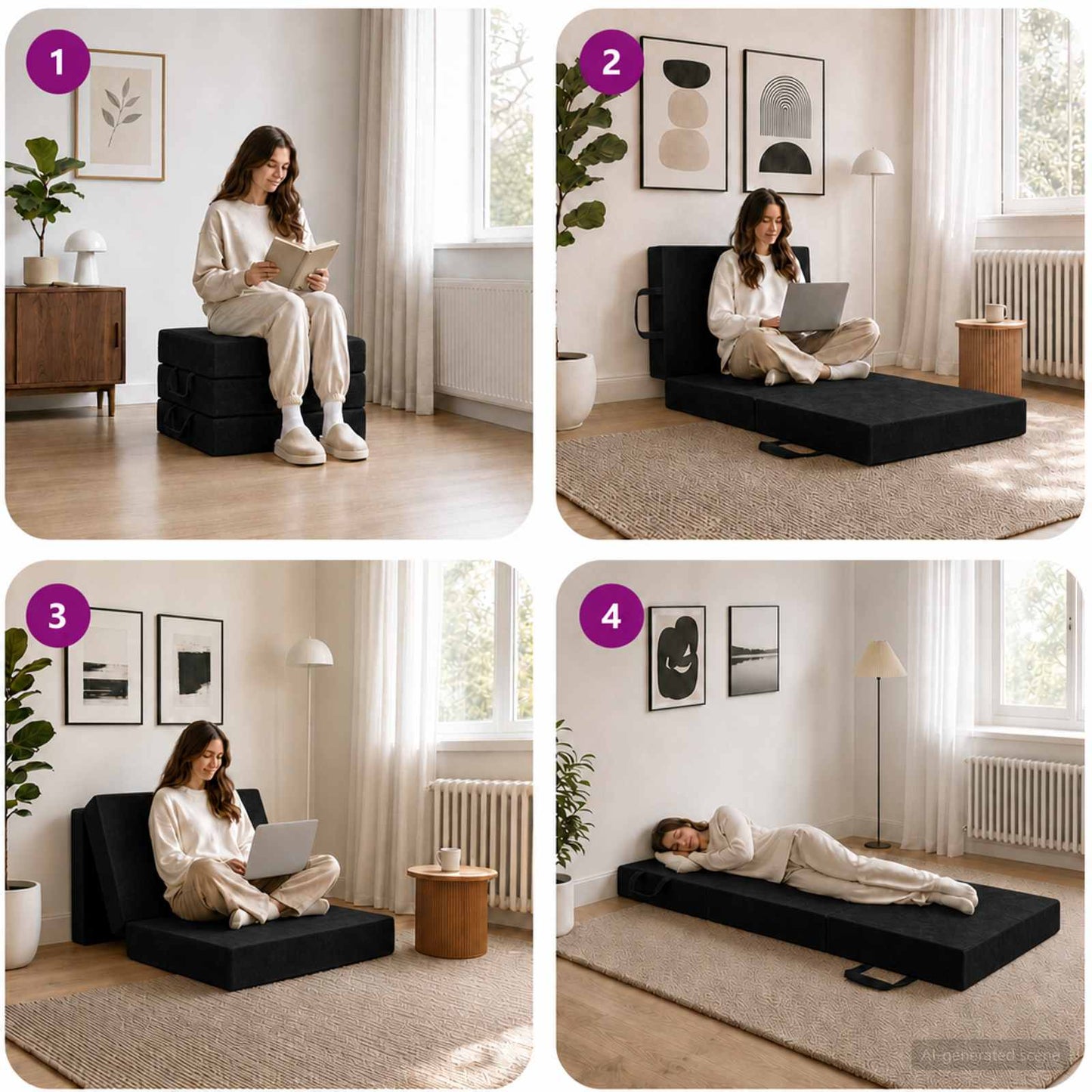vidaXL Κρεβάτι Καναπέ Αναδιπλούμενο 200 x 75 x 15 cm Μαύρο