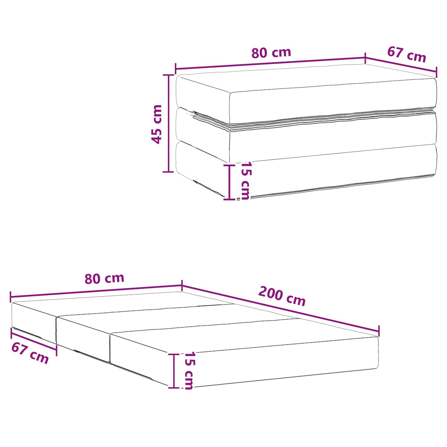 vidaXL Κρεβάτι Καναπέ Αναδιπλούμενο 80 x 67 x 45 εκ Μαύρο