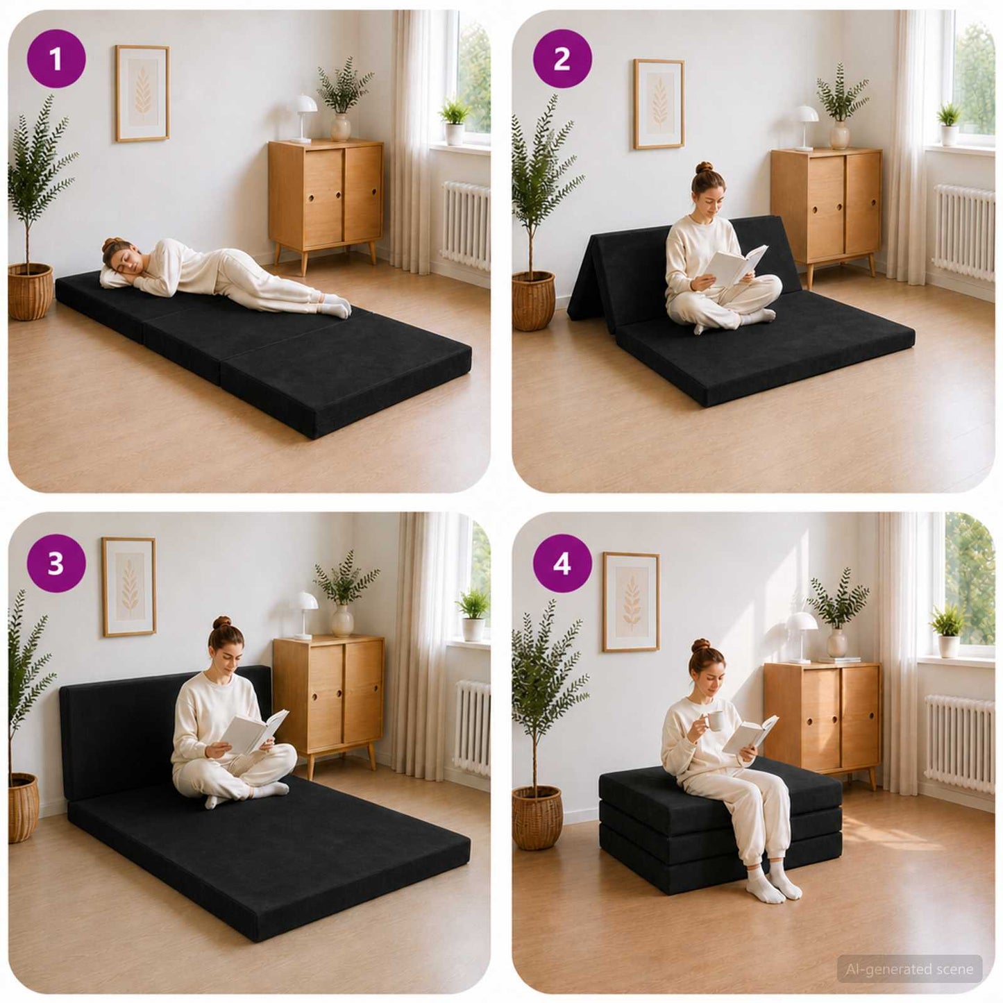 vidaXL Κρεβάτι Καναπέ Αναδιπλούμενο 200 x 90 x 15 cm Μαύρο