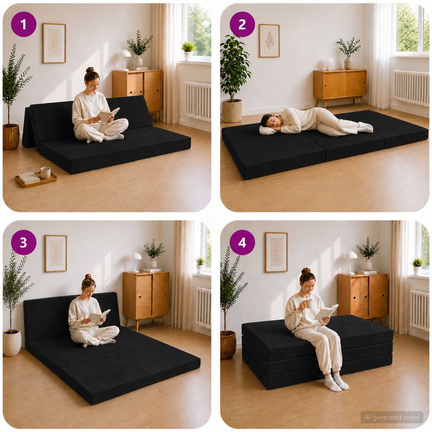 vidaXL Κρεβάτι Καναπέ Αναδιπλούμενο 200 x 120 x 15 cm Μαύρο