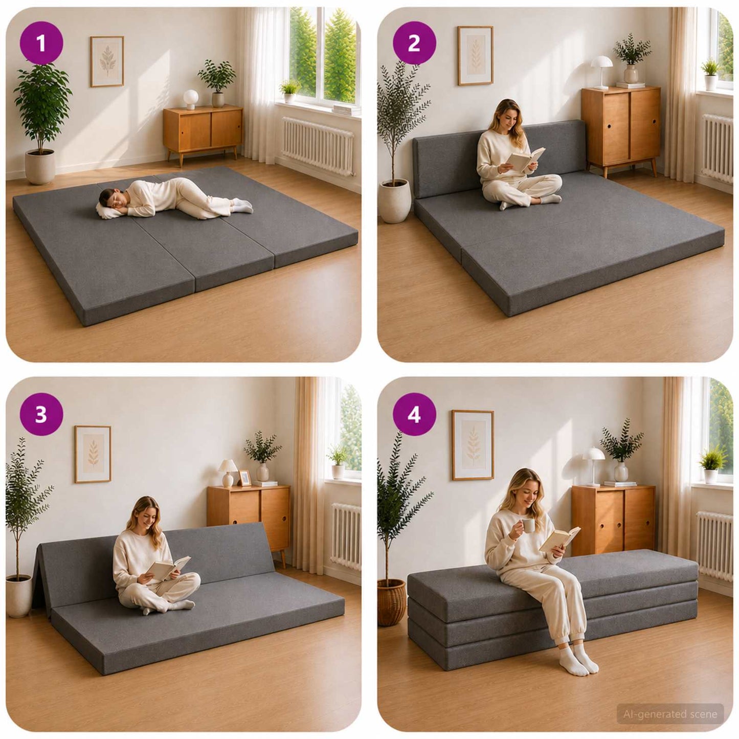 vidaXL Κρεβάτι Καναπέ Αναδιπλούμενο 200 x 180 x 15 cm Ανοιχτό γκρι