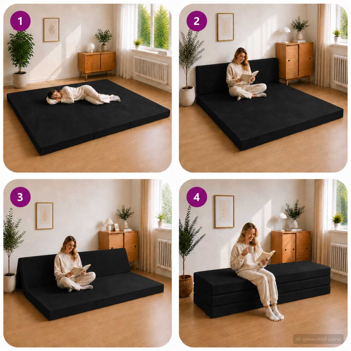 vidaXL Κρεβάτι Καναπέ Αναδιπλούμενο 200 x 200 x 15 cm Μαύρο