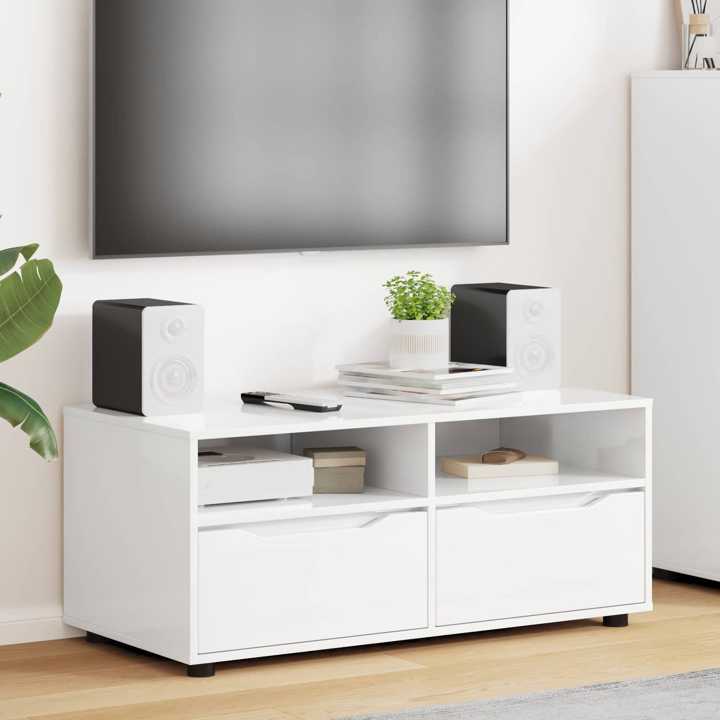 vidaXL Ντουλάπι TV 100 x 48 x 43 εκ. Υψηλής γυαλάδας λευκό