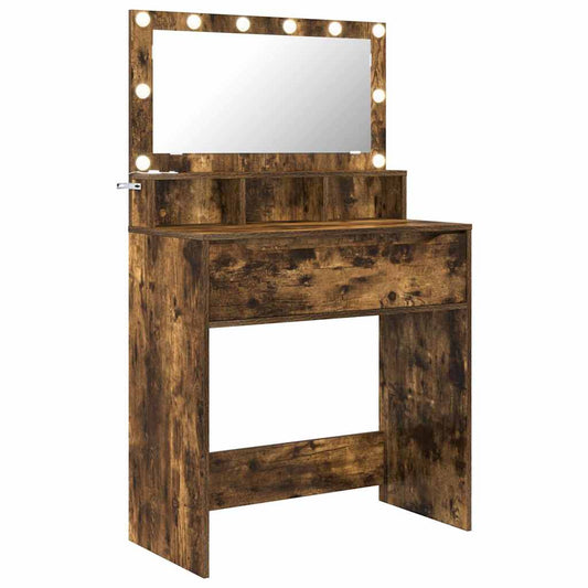 vidaXL Τραπέζια Ντυσίματος Κρεβατοκάμαρας με συρτάρι Καπνιστό Δρύς