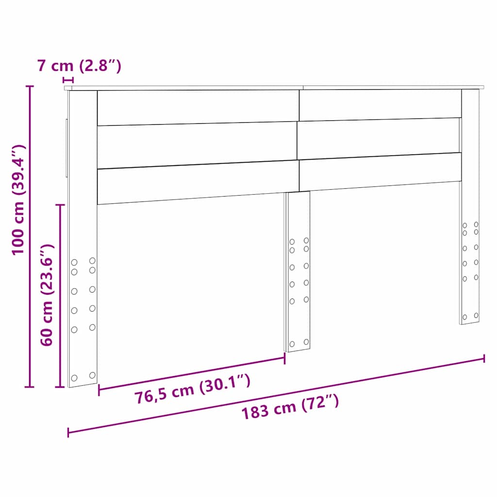 vidaXL Κεφαλάρι με κεφαλάρι Γκρίζο Σονομα 180 cm Επεξεργασμένο ξύλο