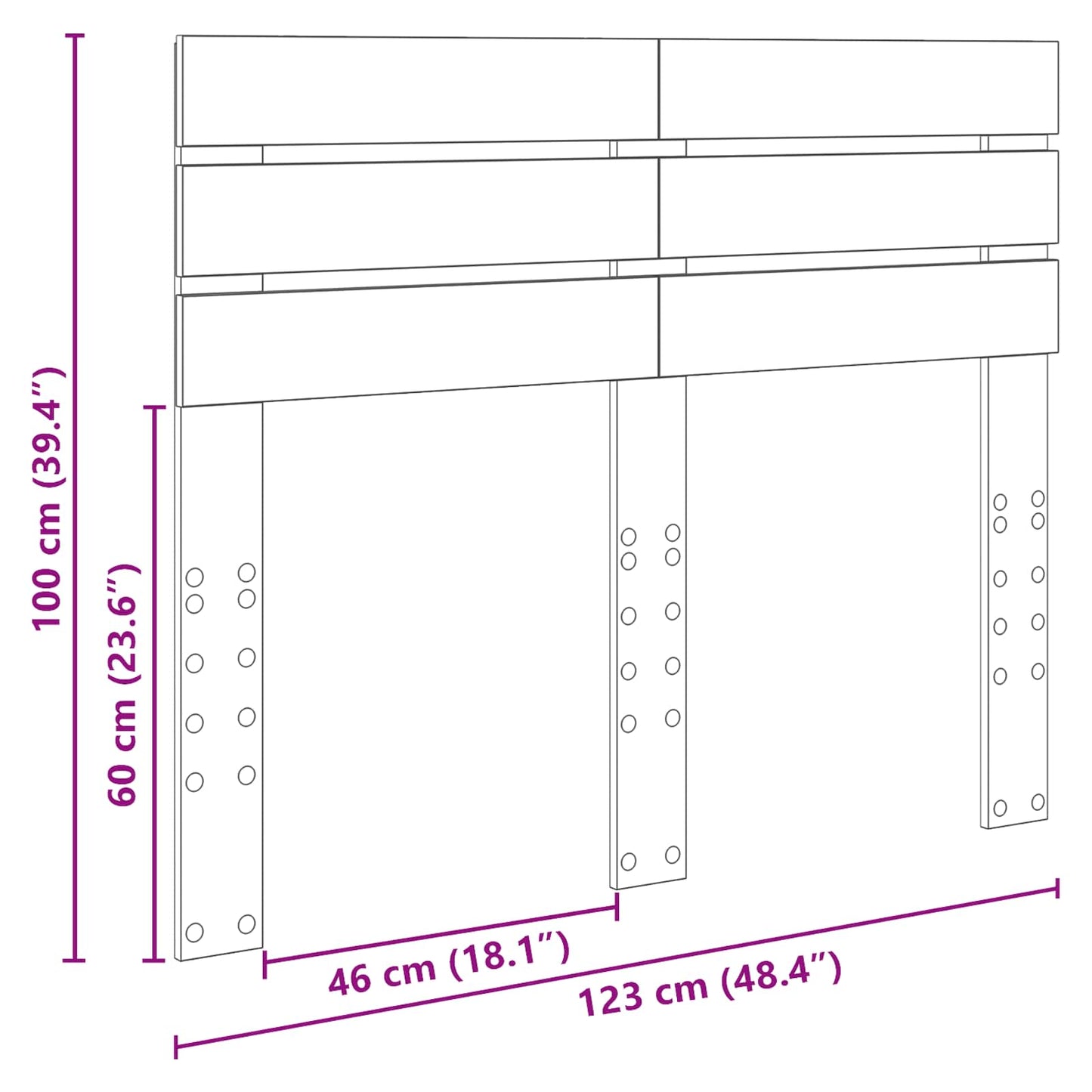 vidaXL Κεφαλάρι με κεφαλάρι Σκυρόδεμα Γκρι 120 cm Επεξεργασμένο ξύλο