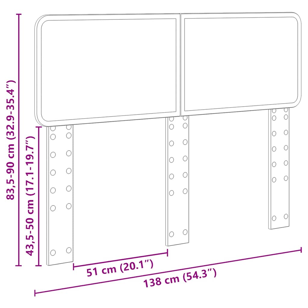vidaXL Κεφαλάρι με κεφαλάρι Μαύρη Οξυά 135 cm Επεξεργασμένο ξύλο