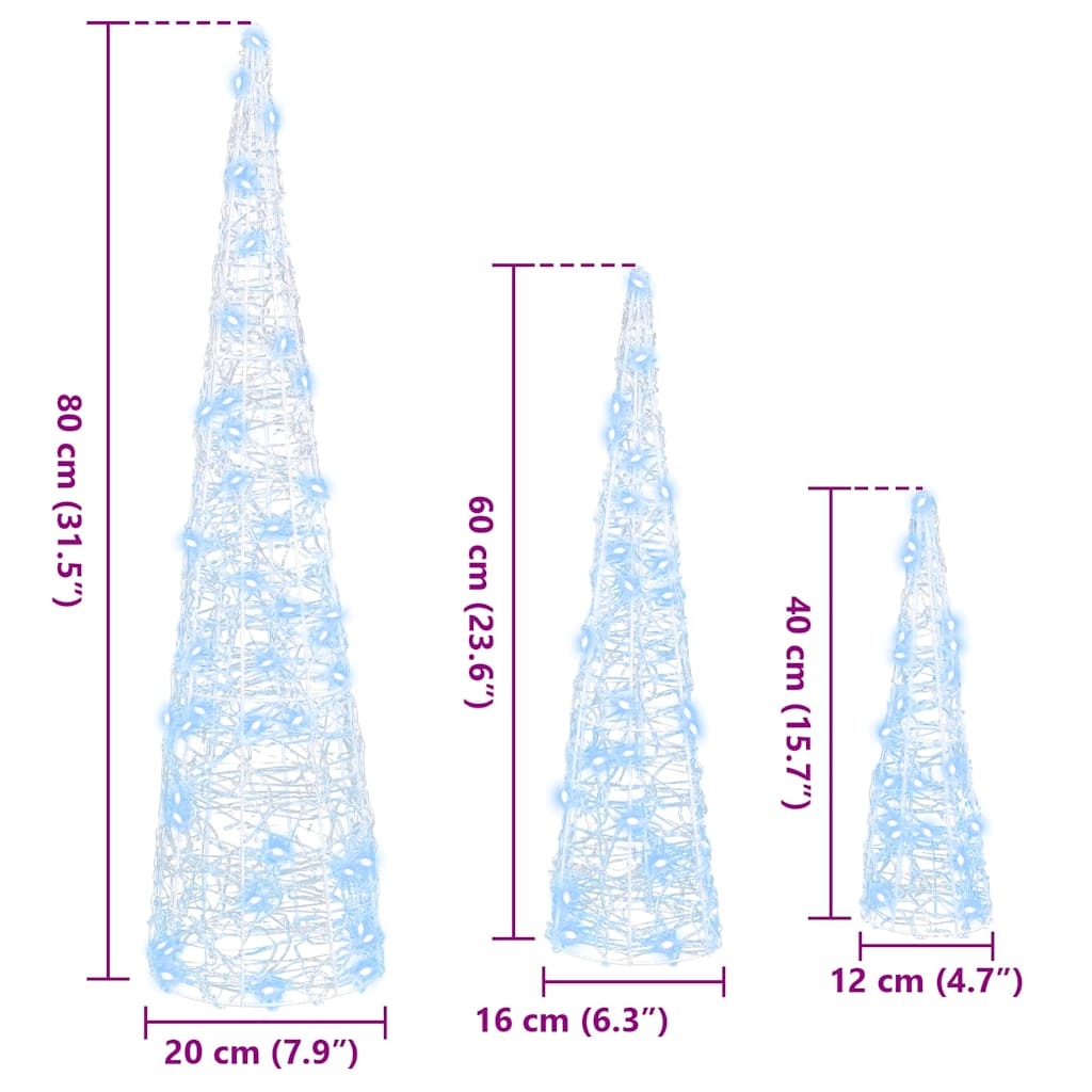 vidaXL Χριστουγεννιάτικο Δέντρο 3 pcs Ψυχρό λευκό 20 x 20 x 80 εκ