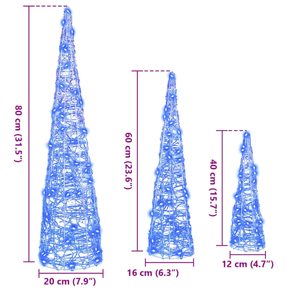 vidaXL Χριστουγεννιάτικο Δέντρο 3 pcs Μπλε 20 x 20 x 80 εκ Ακρυλικό